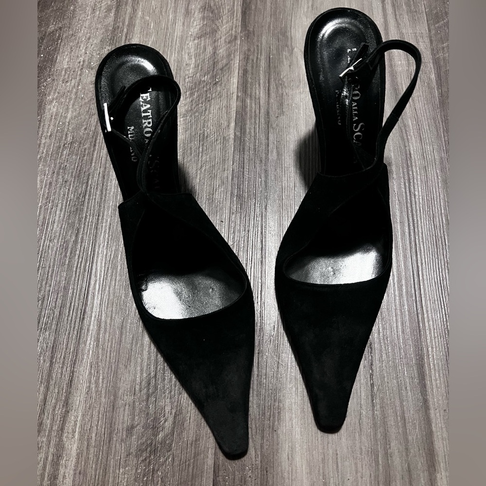 Teatro Alla Scalla Black Suede Slingback Heels